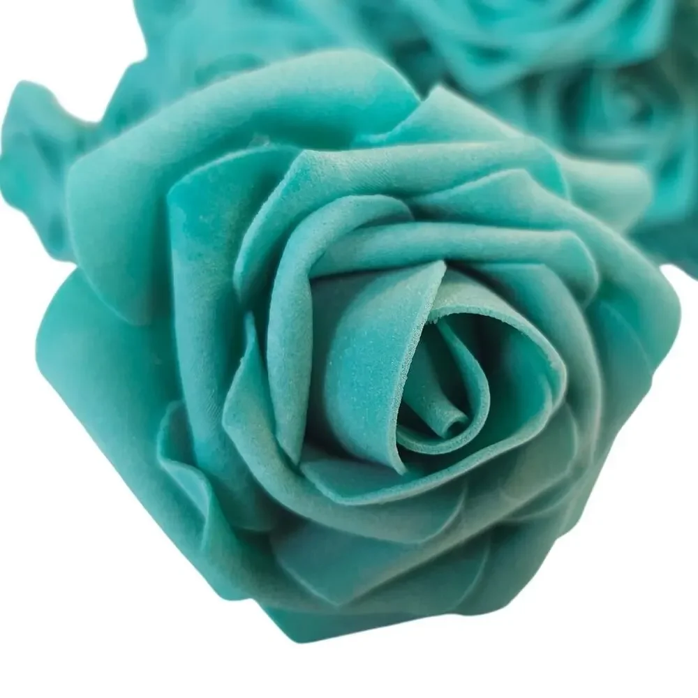 Teal Foam Roses Artificial Flowers 24pc 3in Wedding Craft Floral Stems 10in